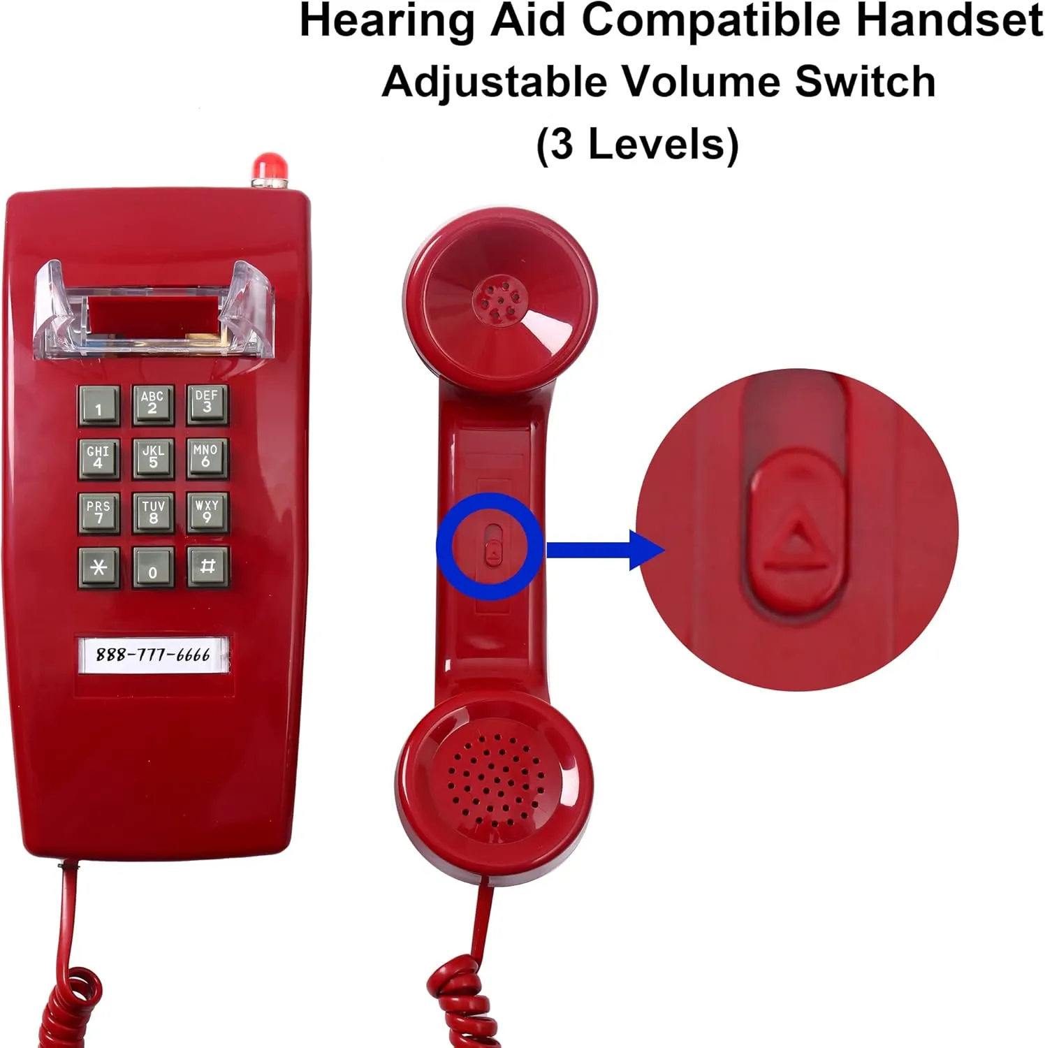 Traditional Red Wall Phones for Landline Mechanical Ringing, Classic 2554 Wall Telephone Ringing Indicator, Retro Wall Phone Hearing Aid, Old Wall Mount Phone for Home,School, Backup Telephone