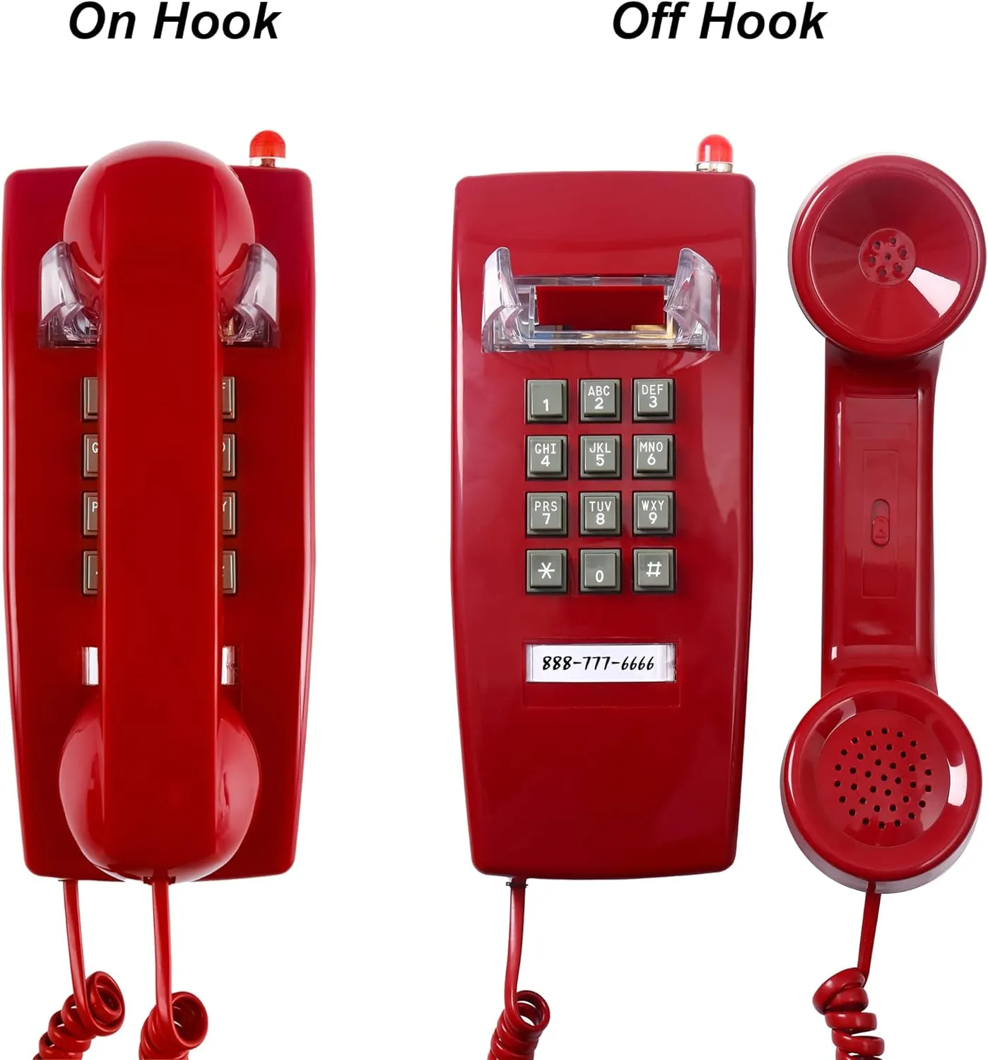 Traditional Red Wall Phones for Landline Mechanical Ringing, Classic 2554 Wall Telephone Ringing Indicator, Retro Wall Phone Hearing Aid, Old Wall Mount Phone for Home,School, Backup Telephone