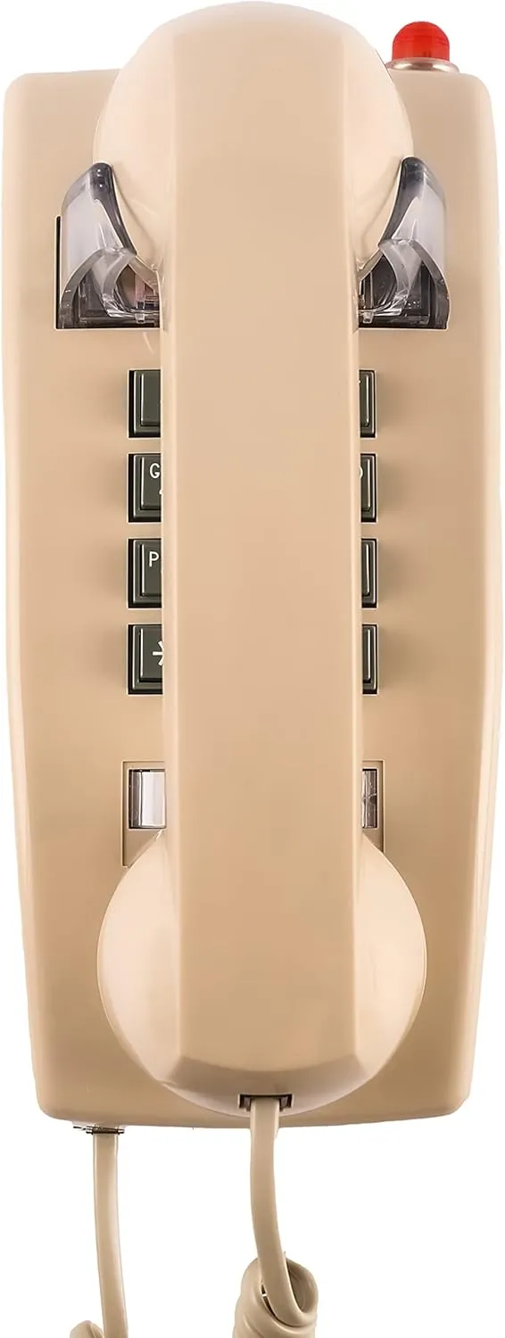 Traditional Wall Phone Metal Bell,Classic 2554 Wall Telephone (Hearing Aid Compatible),Retro Wall Phone for Landline Visible Ringing Indicator, Old Wall Mount Telephone for Kitchen,Home,Beige