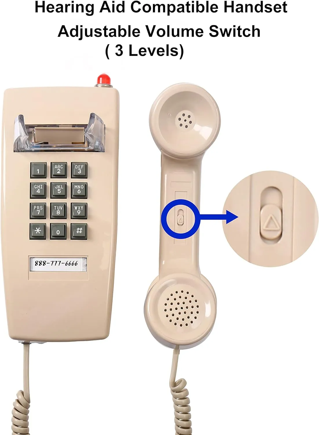 Traditional Wall Phone Metal Bell,Classic 2554 Wall Telephone (Hearing Aid Compatible),Retro Wall Phone for Landline Visible Ringing Indicator, Old Wall Mount Telephone for Kitchen,Home,Beige
