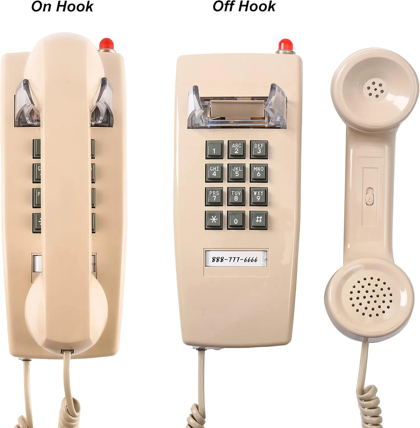 Traditional Wall Phone Metal Bell,Classic 2554 Wall Telephone (Hearing Aid Compatible),Retro Wall Phone for Landline Visible Ringing Indicator, Old Wall Mount Telephone for Kitchen,Home,Beige