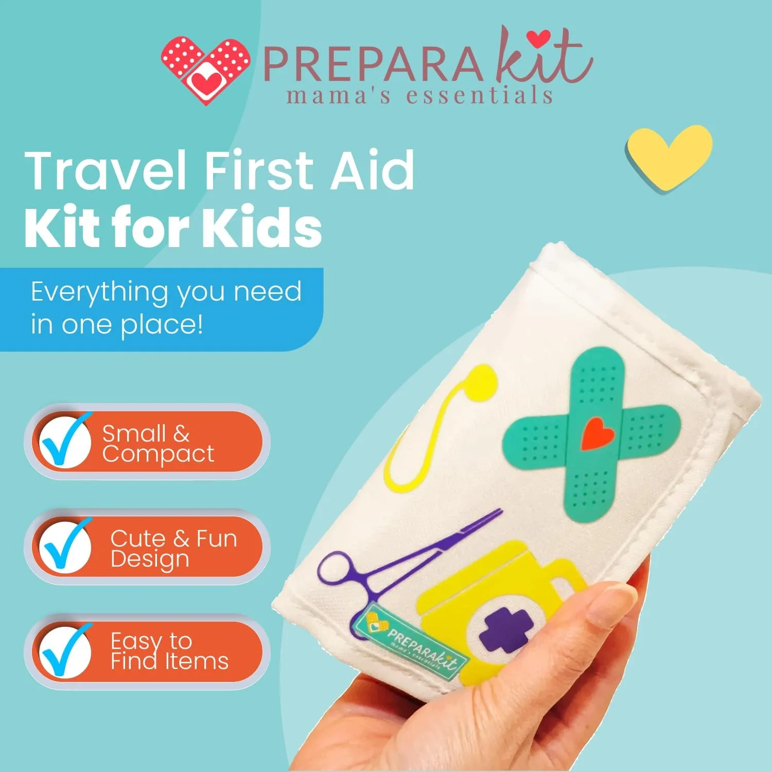 Travel First Aid Kit for Kids - Mini First Aid Kit for Car, Purse, Backpack, or Diaper Bag - 75 Piece Travel Medicine Kit Includes All Essential Medical Supplies - TSA-Approved (Kid Joy)