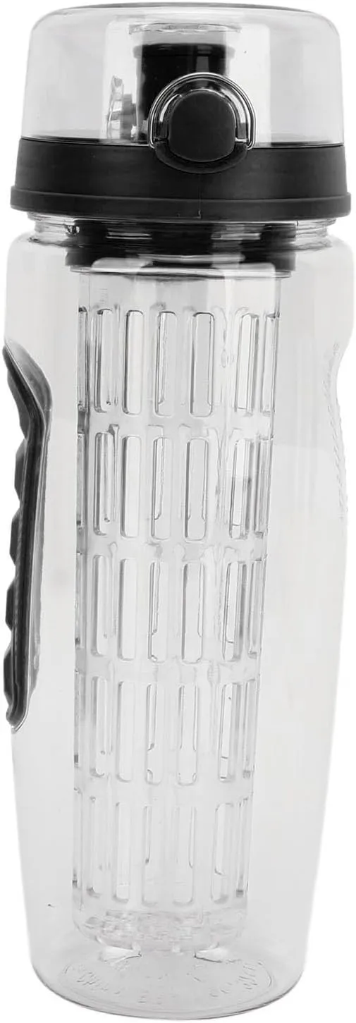Travel Fruit Infuser Water Bottle, Reusable Fruit Infusion Sports Bottle Large Capacity for Hiking (Black)