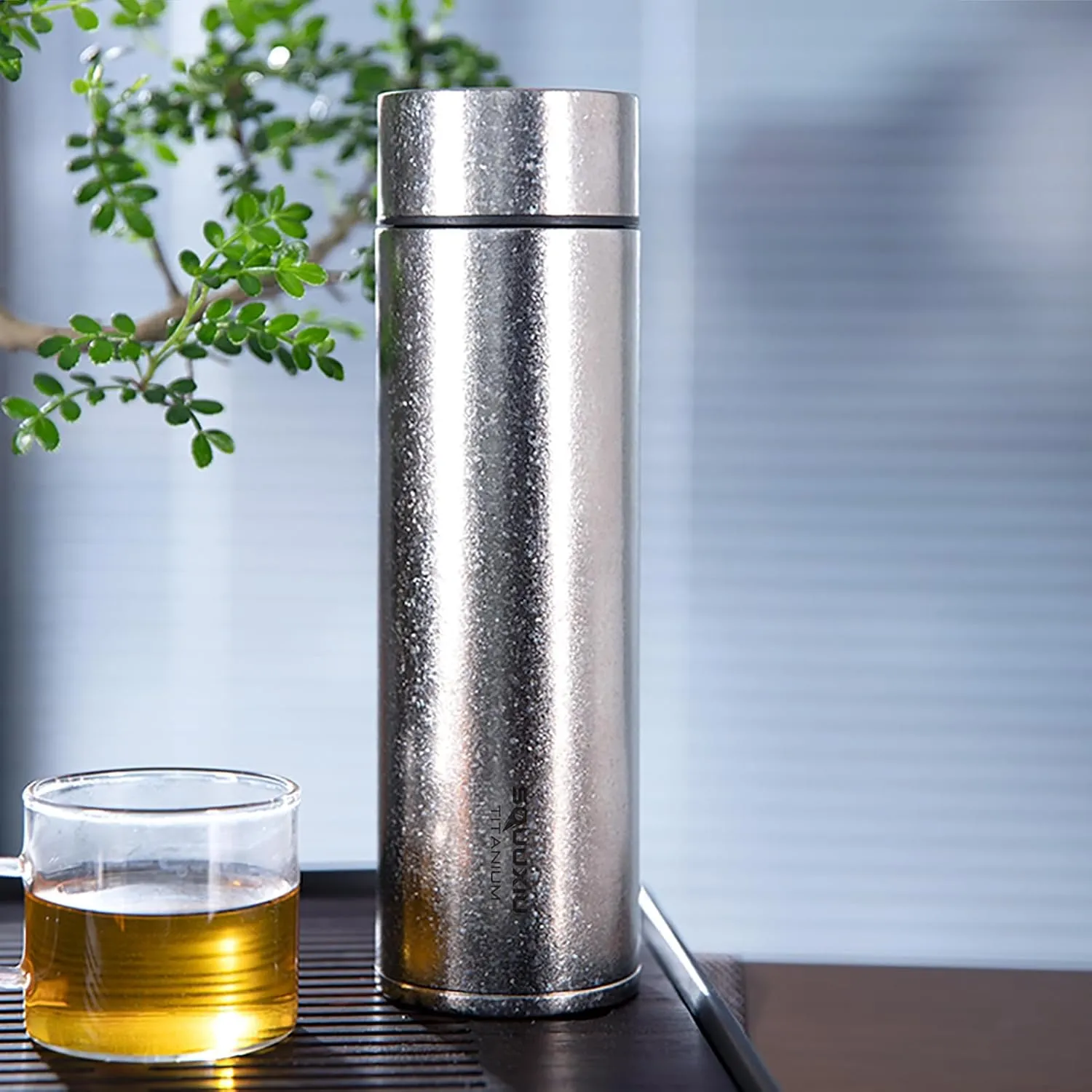 Travel Insulated Water Bottle 450ml Lightweight with Tea Filter Titanium Vacuum Flask Outdoor Water Bottles for Camping Backpacking Hiking