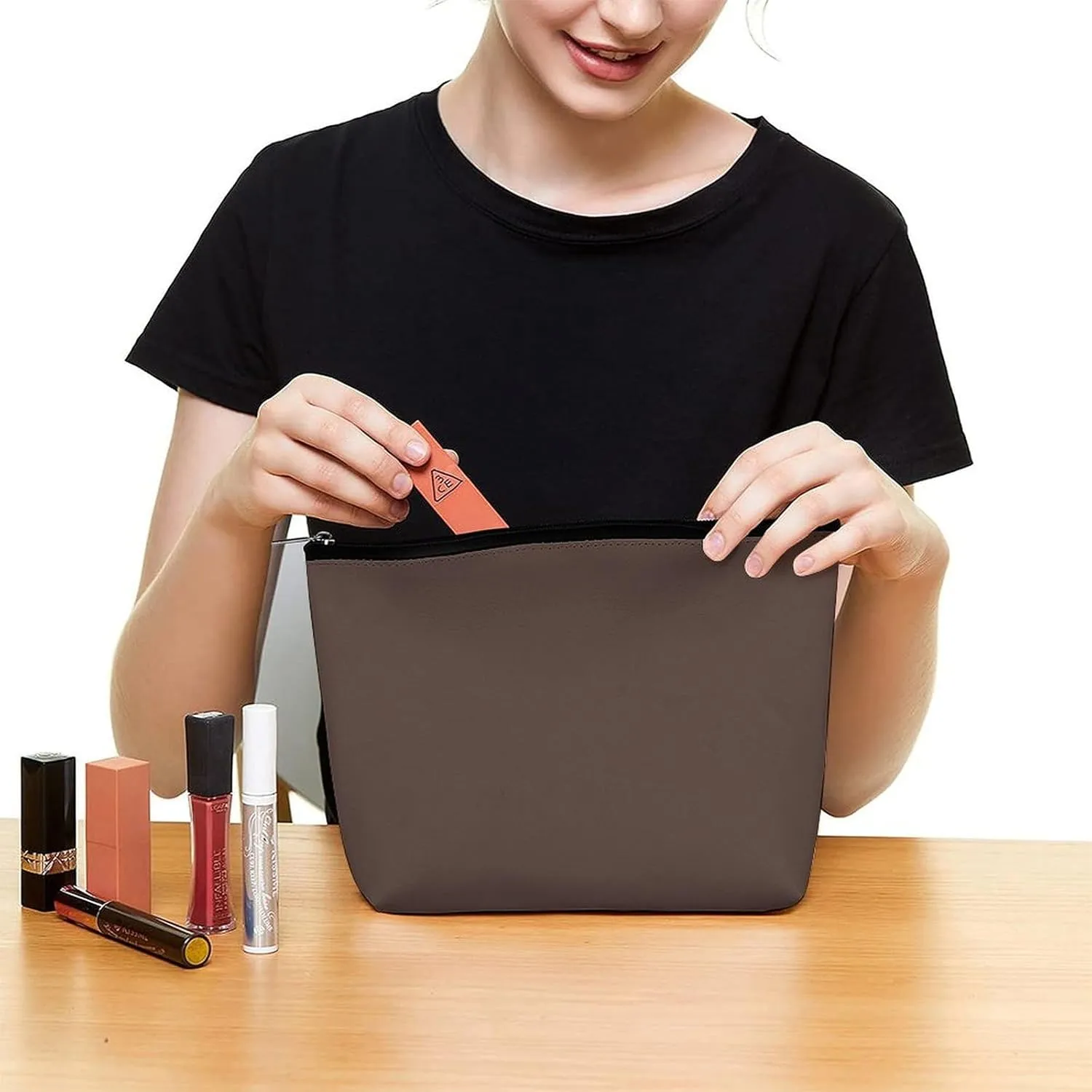 Travel Makeup Bag, Dark Brown Solid Color Background Cosmetic Bags for Women Large Capacity Waterproof Toiletry Pouch Make up Organizer