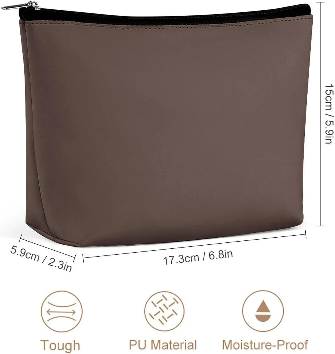 Travel Makeup Bag, Dark Brown Solid Color Background Cosmetic Bags for Women Large Capacity Waterproof Toiletry Pouch Make up Organizer