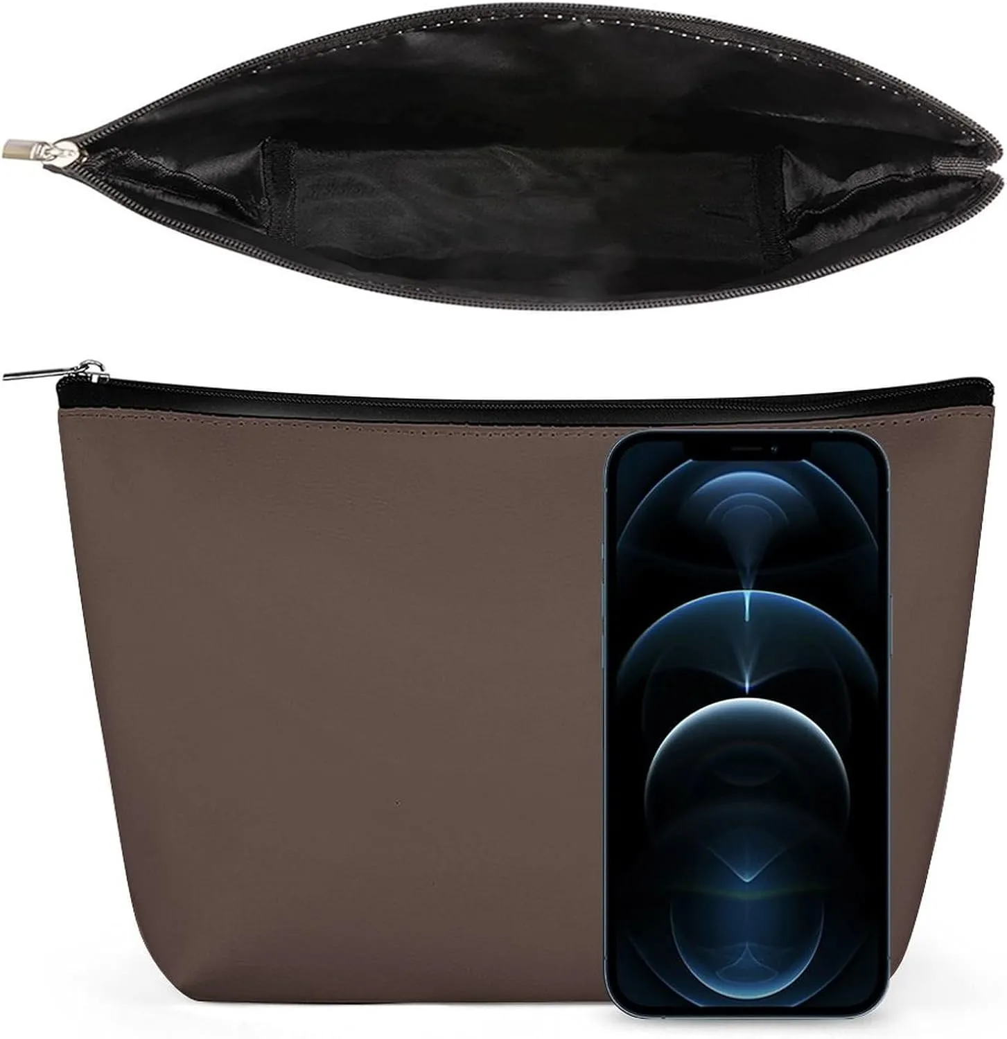Travel Makeup Bag, Dark Brown Solid Color Background Cosmetic Bags for Women Large Capacity Waterproof Toiletry Pouch Make up Organizer