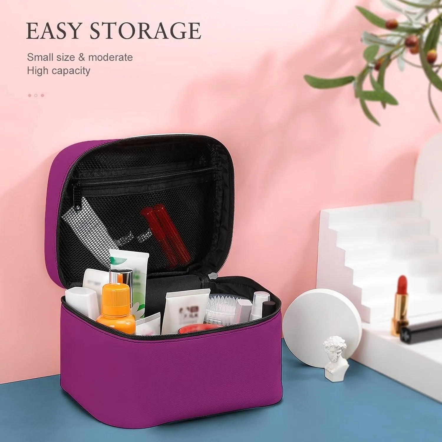 Travel Makeup Bag, Dark Pink Cosmetic Bags for Women Large Capacity Waterproof Toiletry Bag Make up Organizer