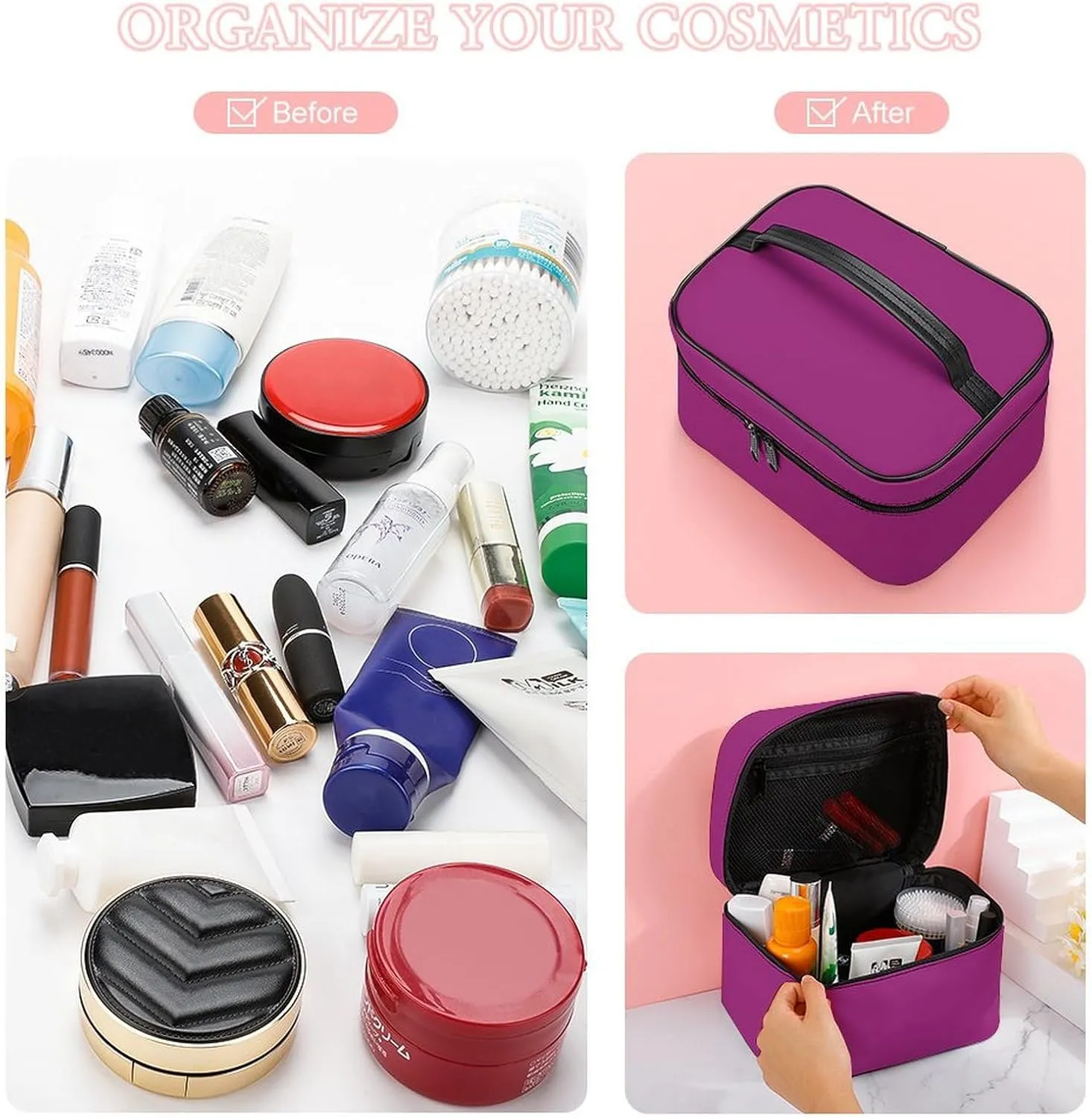 Travel Makeup Bag, Dark Pink Cosmetic Bags for Women Large Capacity Waterproof Toiletry Bag Make up Organizer