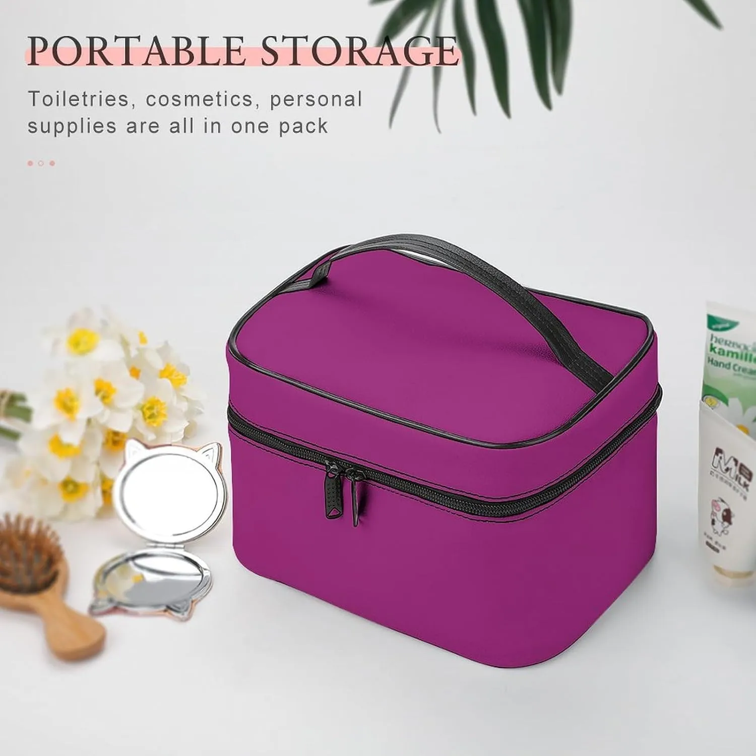 Travel Makeup Bag, Dark Pink Cosmetic Bags for Women Large Capacity Waterproof Toiletry Bag Make up Organizer