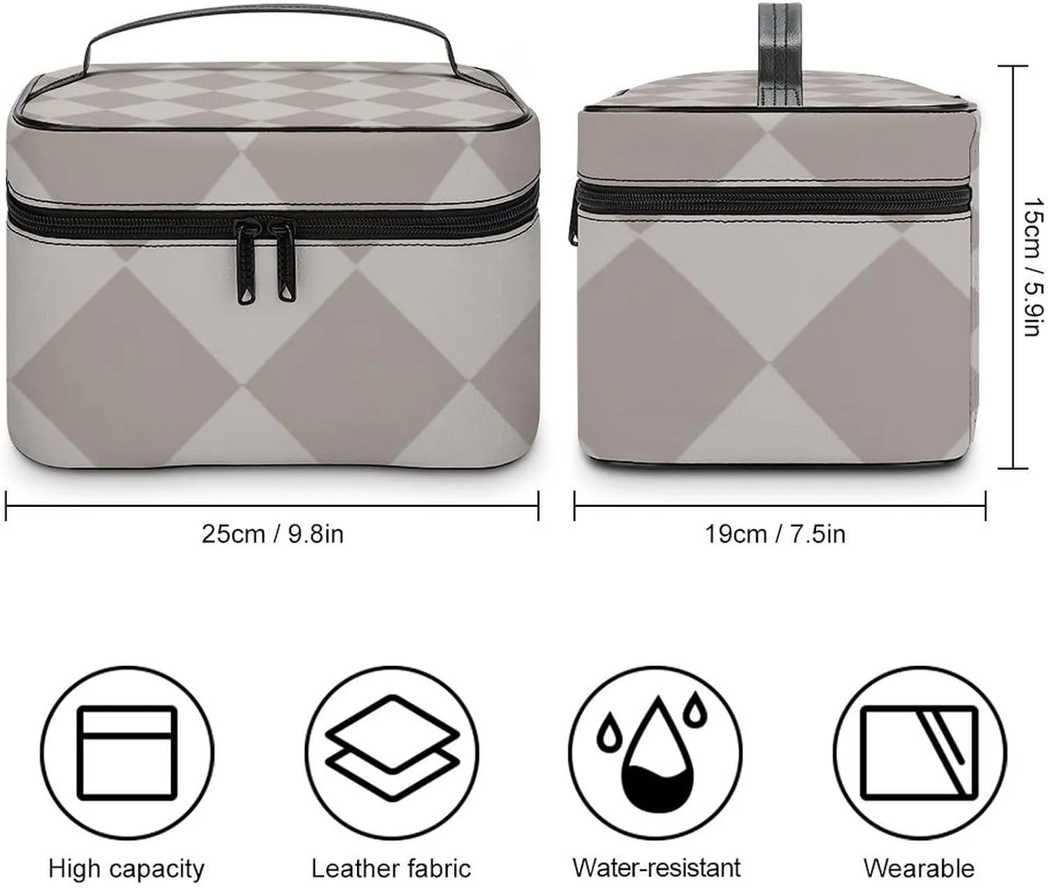 Travel Makeup Bag, Gray Diamond Cosmetic Bags for Women Large Capacity Waterproof Toiletry Bag Make up Organizer