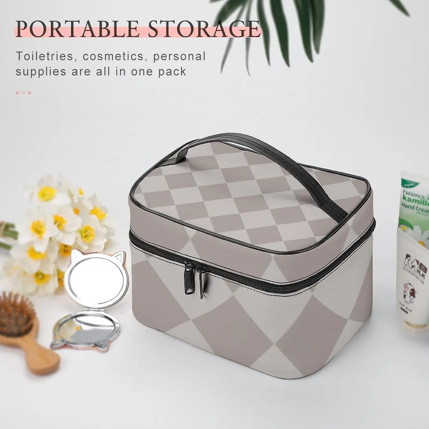 Travel Makeup Bag, Gray Diamond Cosmetic Bags for Women Large Capacity Waterproof Toiletry Bag Make up Organizer