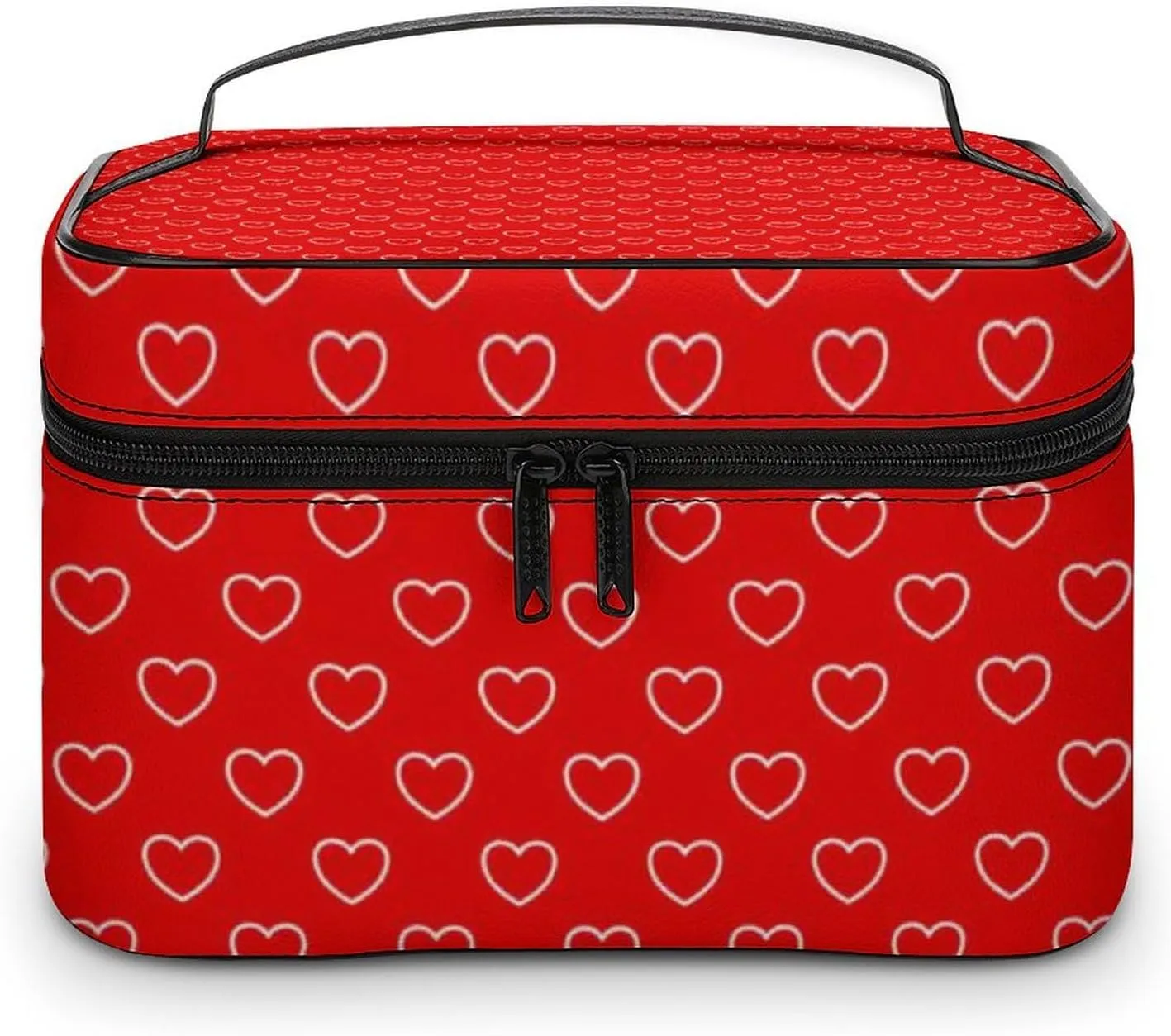 Travel Makeup Bag, Red White Hearts Cosmetic Bags for Women Large Capacity Waterproof Toiletry Bag Make up Organizer