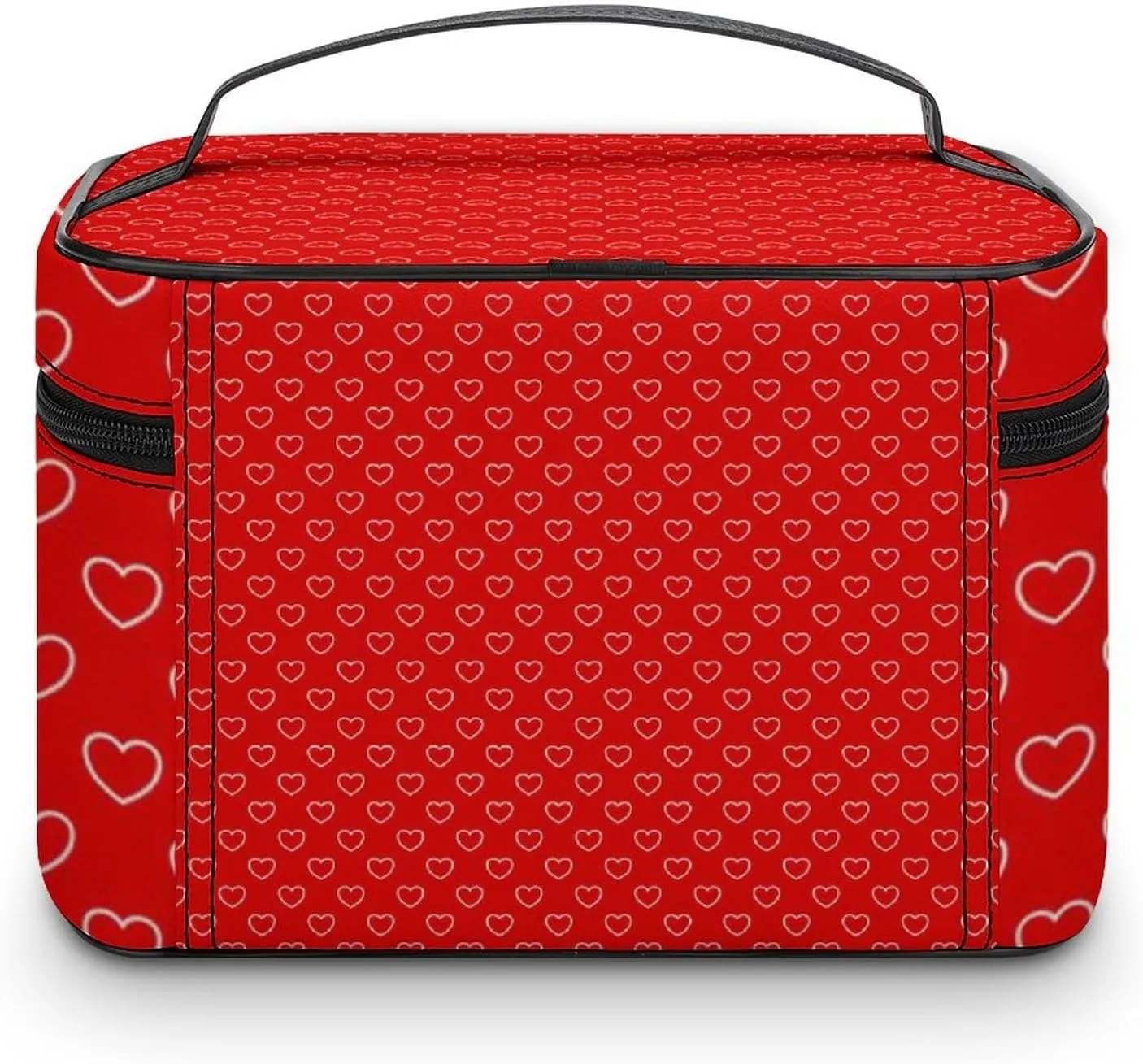 Travel Makeup Bag, Red White Hearts Cosmetic Bags for Women Large Capacity Waterproof Toiletry Bag Make up Organizer