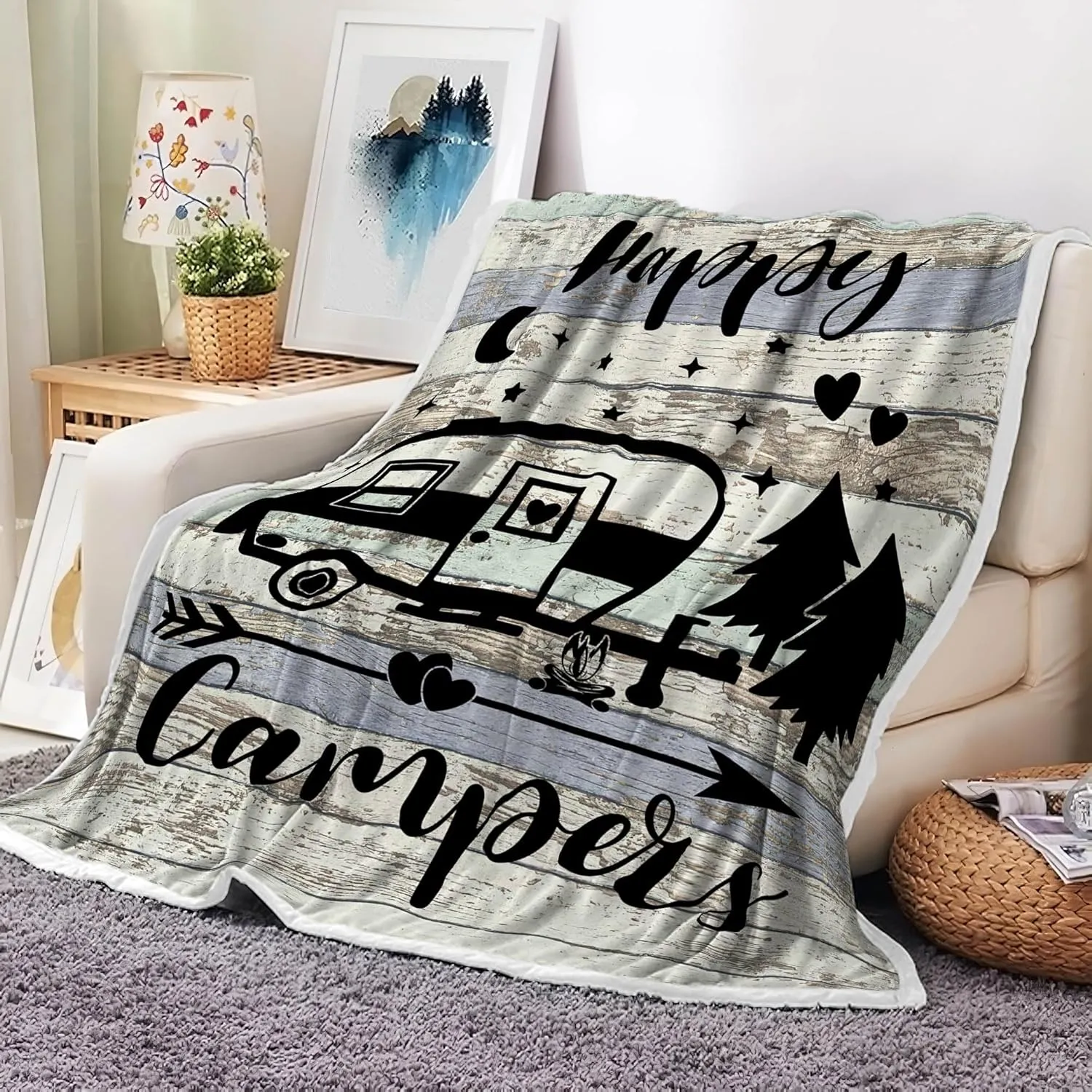 Travel Throw Blanket,Outdoor Throw Blanket, Camping Blanket for Women Men Kids Adults, Blankets Gift for Camping Lovers, Camping Decor for Bedding RV Campsite Hiking, 60X80