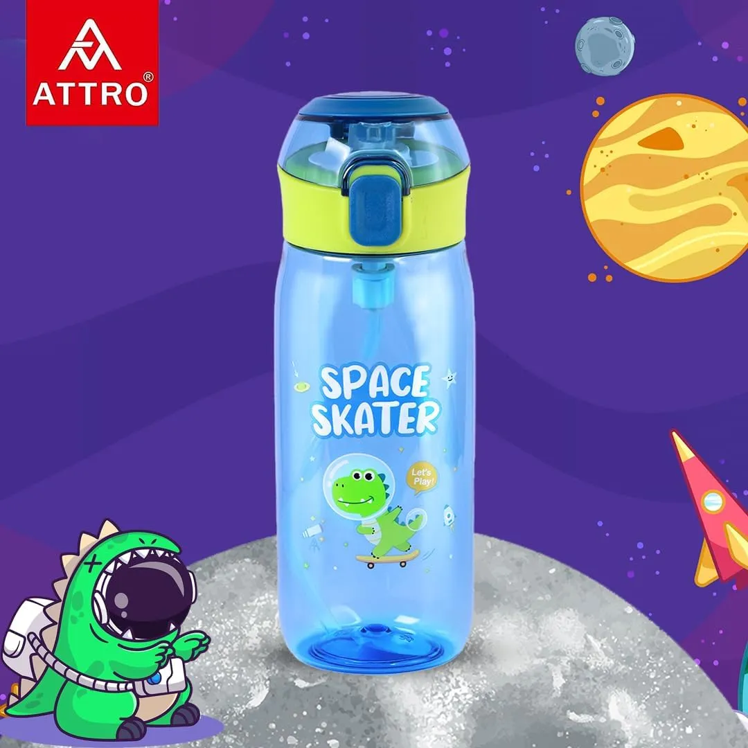 Trendy 630ml Sipper Plastic Bottle Come with Space Eye-Catching Print Stylish & Functional Easy to Carry with Handle Food Grade,Leakproof-Ideal for Office,School,Outdoor-Skater Blue