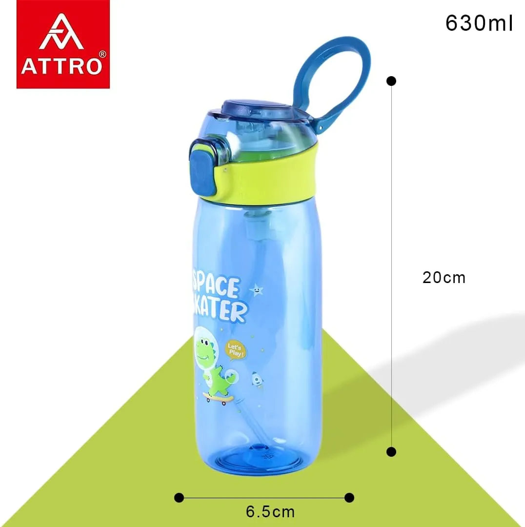 Trendy 630ml Sipper Plastic Bottle Come with Space Eye-Catching Print Stylish & Functional Easy to Carry with Handle Food Grade,Leakproof-Ideal for Office,School,Outdoor-Skater Blue