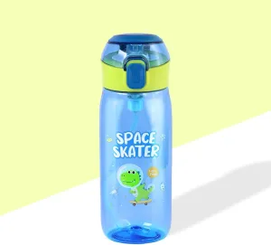 Trendy 630ml Sipper Plastic Bottle Come with Space Eye-Catching Print Stylish & Functional Easy to Carry with Handle Food Grade,Leakproof-Ideal for Office,School,Outdoor-Skater Blue