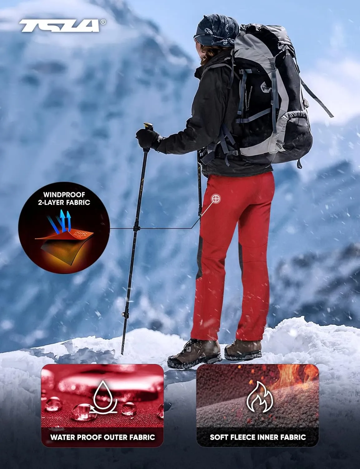 TSLA Women's Softshell Winter Snow Ski Pants, Fleece Lined Waterproof Hiking Pants, Insulated Work Outdoor Pants