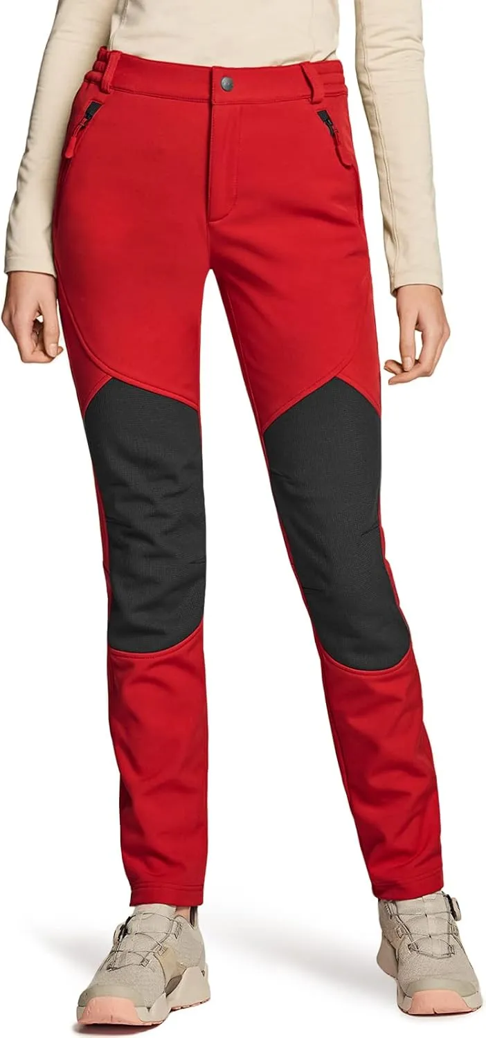 TSLA Women's Softshell Winter Snow Ski Pants, Fleece Lined Waterproof Hiking Pants, Insulated Work Outdoor Pants