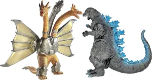 TwCare Set of 2 Mecha King Ghidorah vs 1954 65th Anniversary vs Heisei Era Classic Godzilla Toy, 2021 Movable Joints Action Movie Series Soft Vinyl, Carry Bag