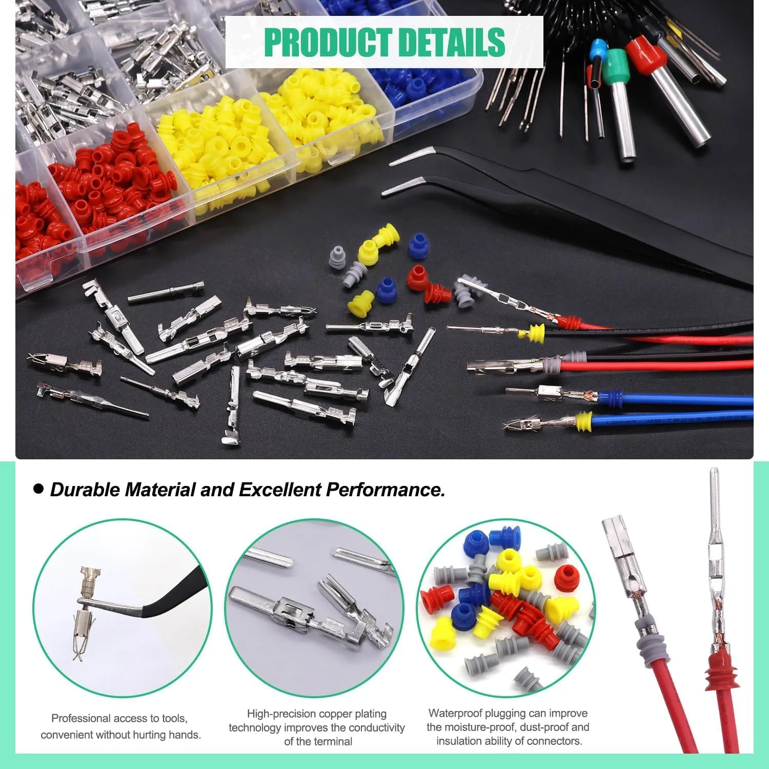 Twidec/755PCS Car Electrical Wire Terminal Pins Connector Kit 21Type 1/1.5/1.8/2.2/2.8/3.5mm Auto Electric Connector Pins Terminal Non-Insulated Plug Removal Male Female Crimp Pins