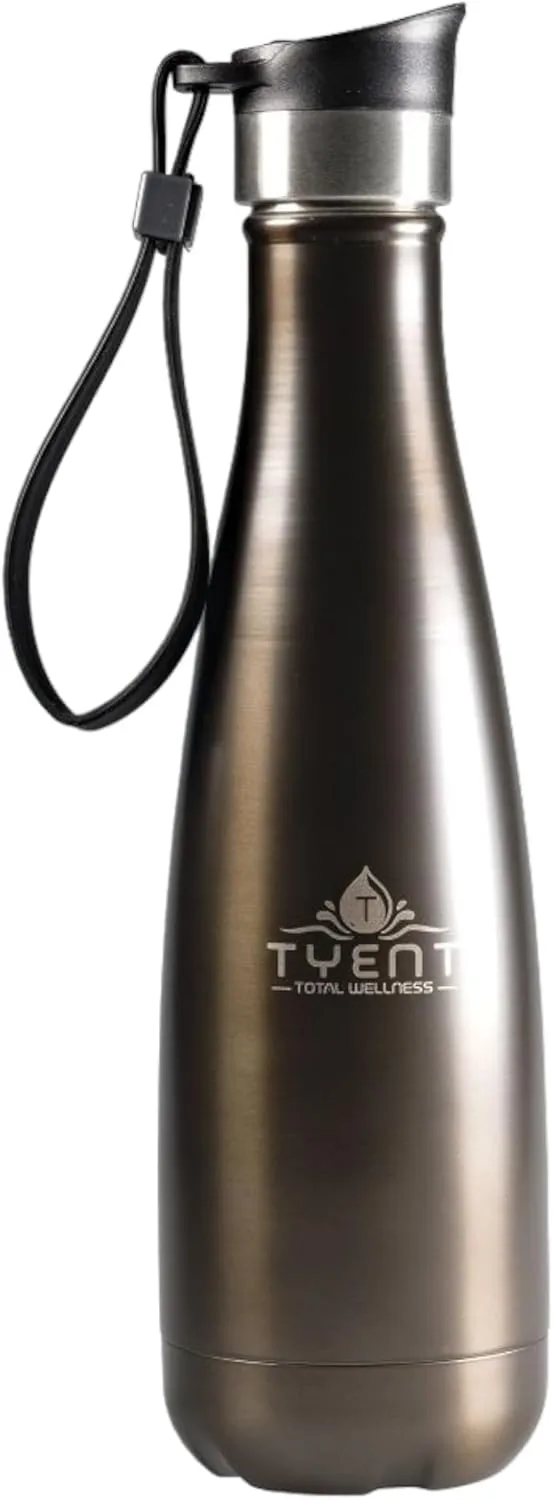 TYENT - Contemporary Drinkware - Insulated Stainless Steel Bottles - Dual Walls - Easy-Sip Cap - Beverages stay Hot or Cold 24 Hours - BPA-Free - Earth-Friendly Reusability - 750ml - Titanium