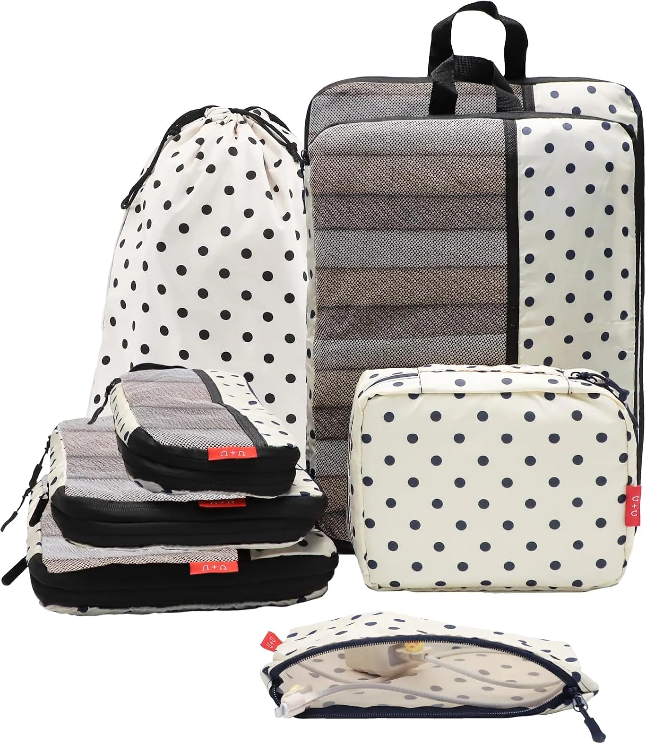 U U 8 Set Compression Packing Cubes - Ultralight Travel Organizers with Laundry Bag and Cosmetic Bag, Space-Saving Suitcase Organizer for Travel, Business Trip and Family Vacation (Polka Dot)