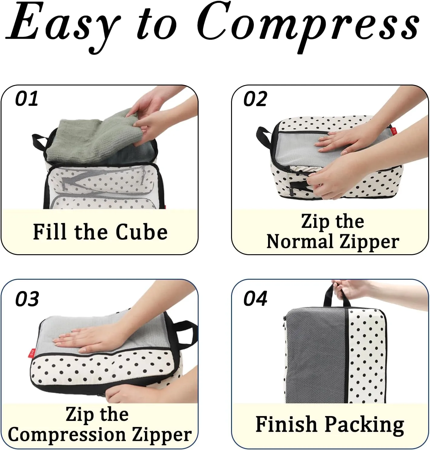 U U 8 Set Compression Packing Cubes - Ultralight Travel Organizers with Laundry Bag and Cosmetic Bag, Space-Saving Suitcase Organizer for Travel, Business Trip and Family Vacation (Polka Dot)