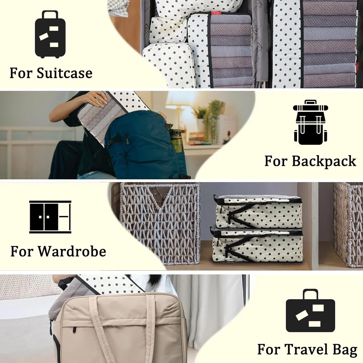 U U 8 Set Compression Packing Cubes - Ultralight Travel Organizers with Laundry Bag and Cosmetic Bag, Space-Saving Suitcase Organizer for Travel, Business Trip and Family Vacation (Polka Dot)