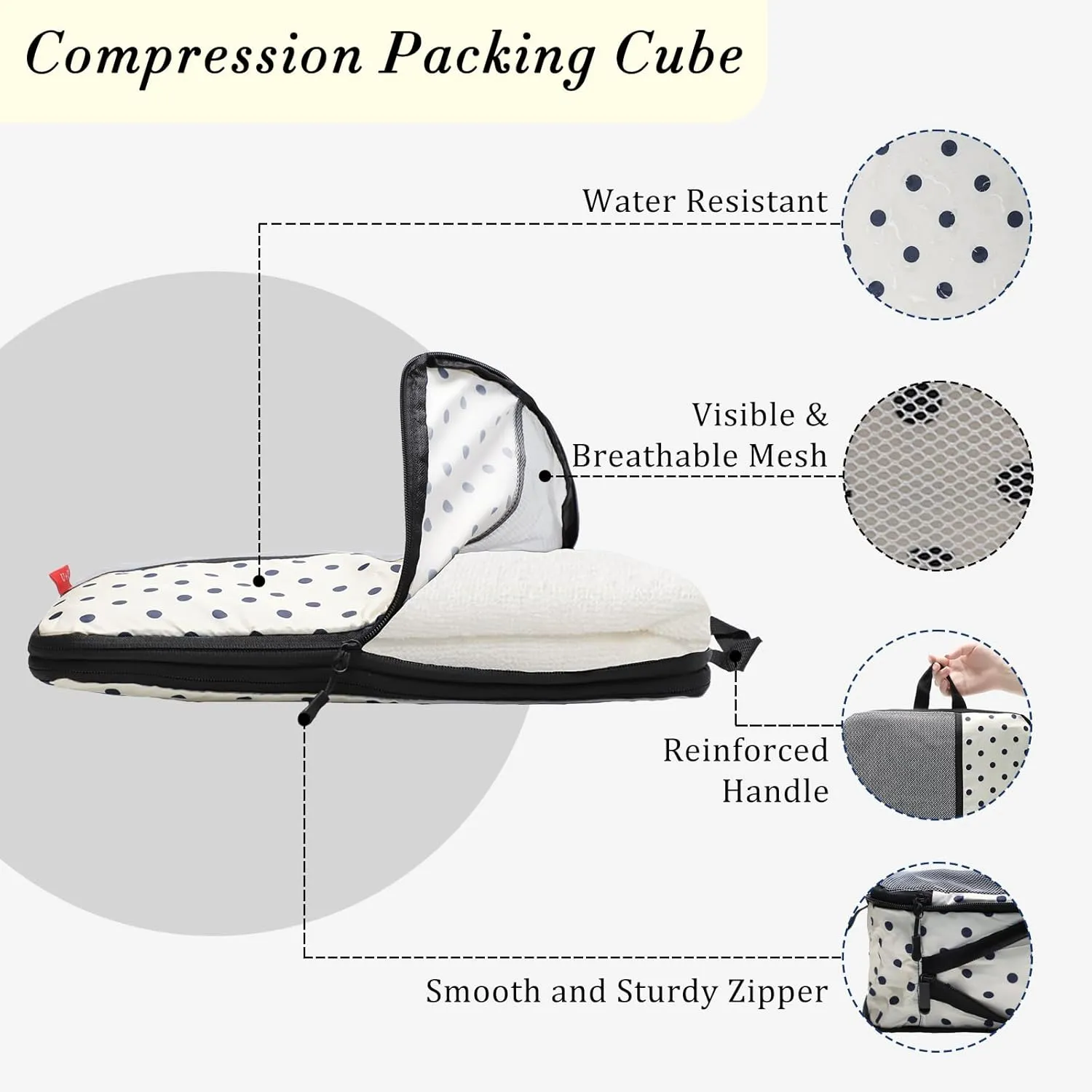U U 8 Set Compression Packing Cubes - Ultralight Travel Organizers with Laundry Bag and Cosmetic Bag, Space-Saving Suitcase Organizer for Travel, Business Trip and Family Vacation (Polka Dot)