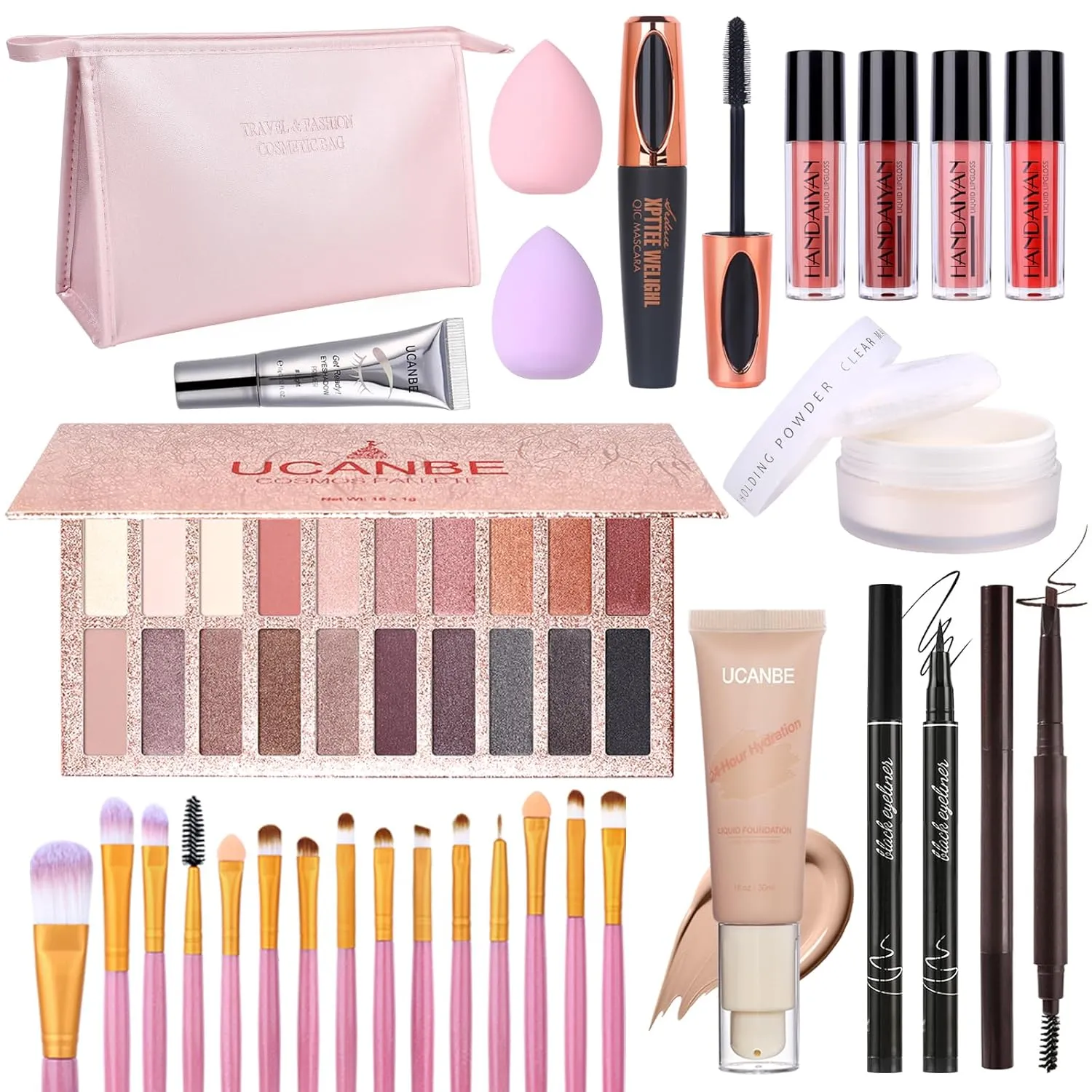 UCANBE All In One Makeup Kit for Women - Full Kit, Valentine's Day Gift Set, Eyeshadow Palette, Liquid Foundation, Lip Gloss & More - Travel Makeup Set
