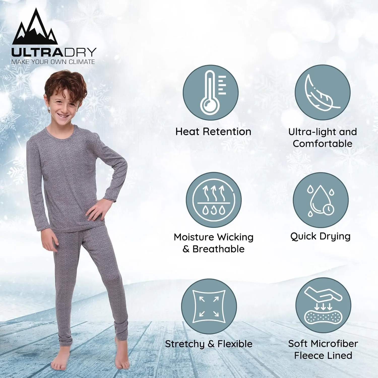 Ultra Dry Thermal Underwear For Kids Long Johns Fleece Lined Leggings And Shirt Boy And Girl Unisex Underwear Base Layer