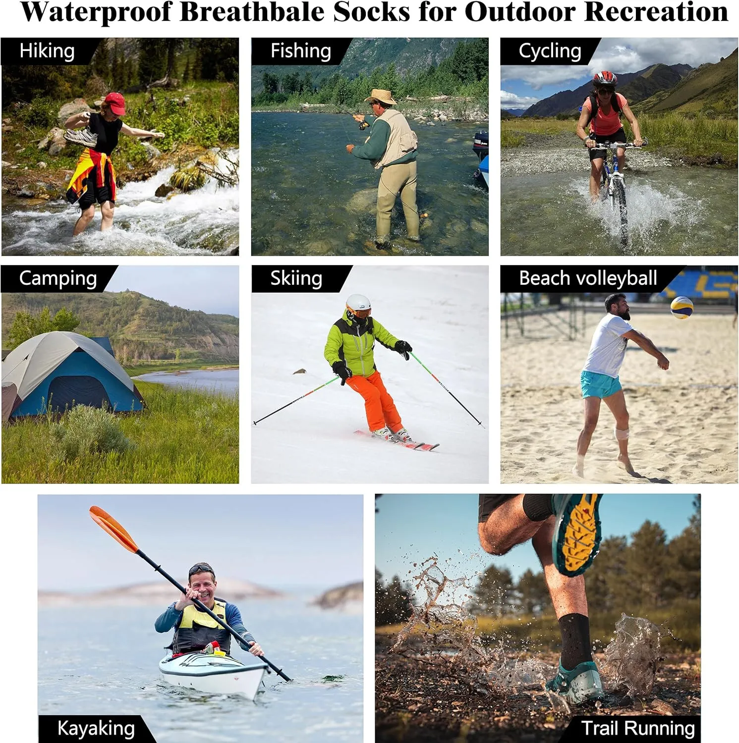 Ultra Thin Waterproof Crew Ankle Socks, Unisex Hiking Kayaking 1 Pair