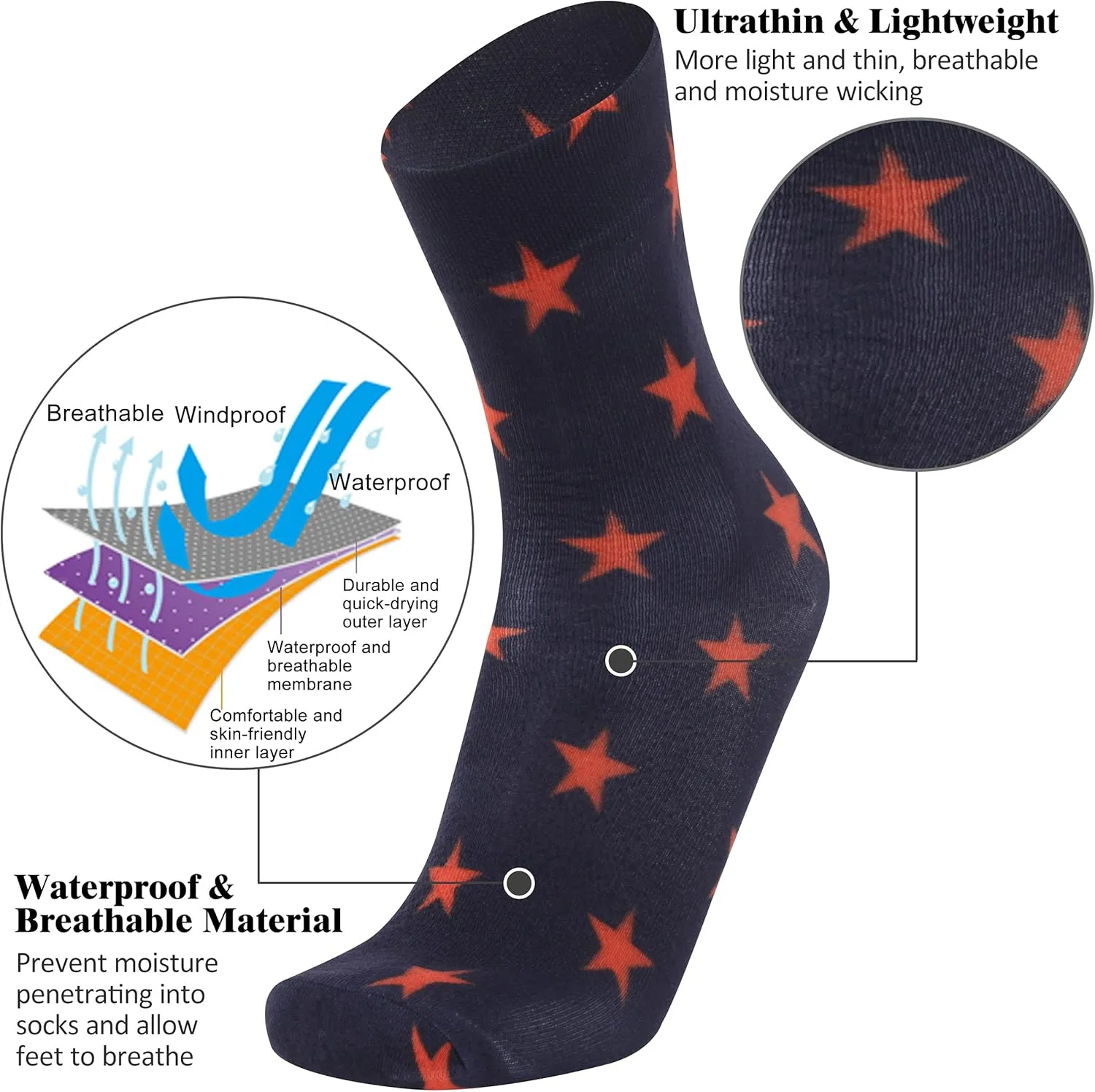 Ultra Thin Waterproof Crew Ankle Socks, Unisex Hiking Kayaking 1 Pair