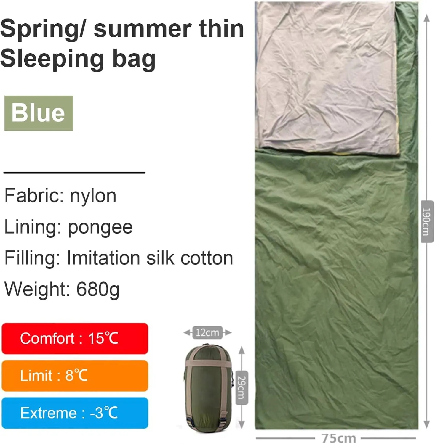 Ultralight Sleeping Bag, Envelope Lightweight Portable Comfort with Compression Sack Long Full Sized Zipper Camping Blanket