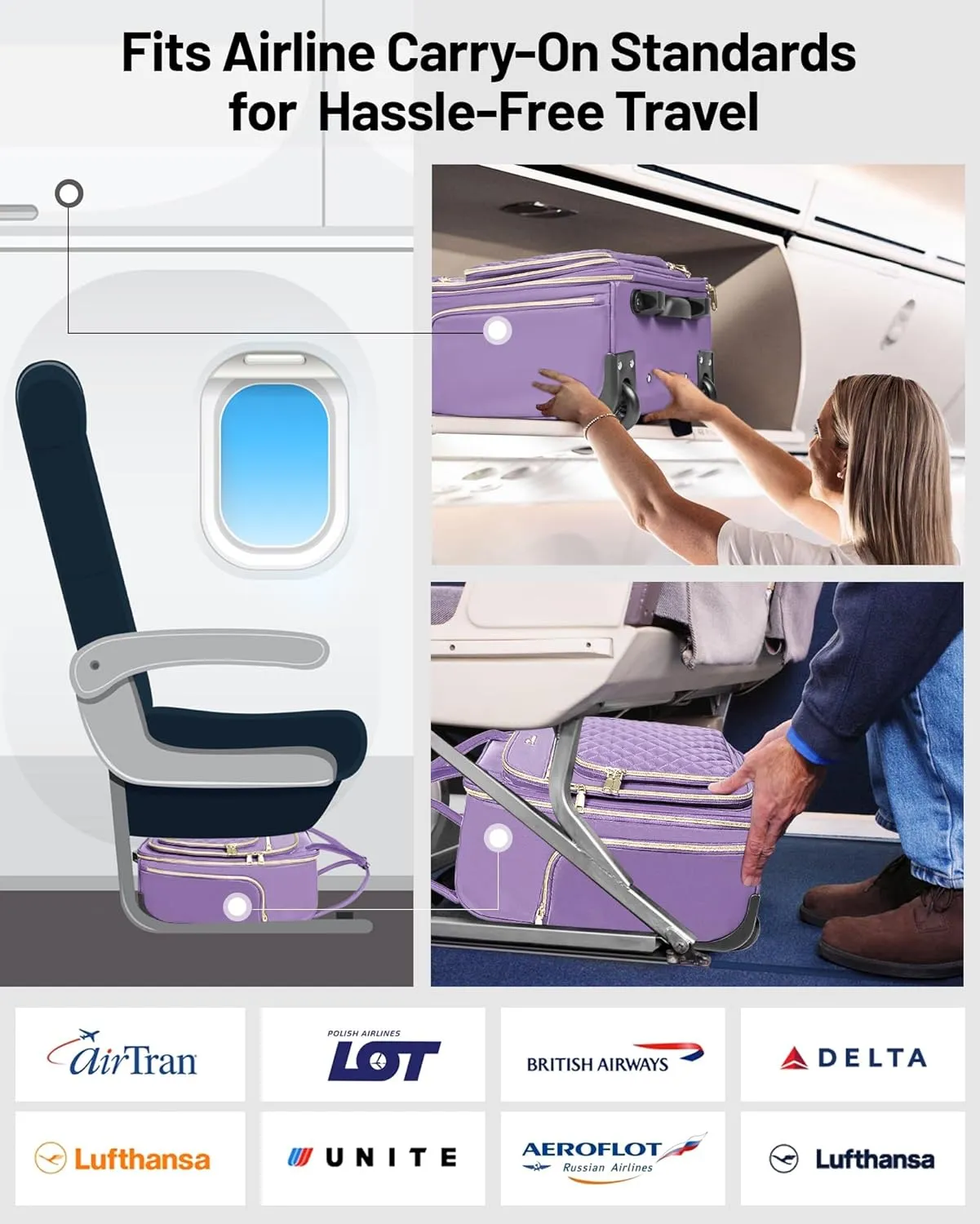 Under Seat Luggage with Wheels for Women Men, Airline Approved Underseat Carry on Luggage for Airplanes, Small Personal Item Travel Bag for Short Trip