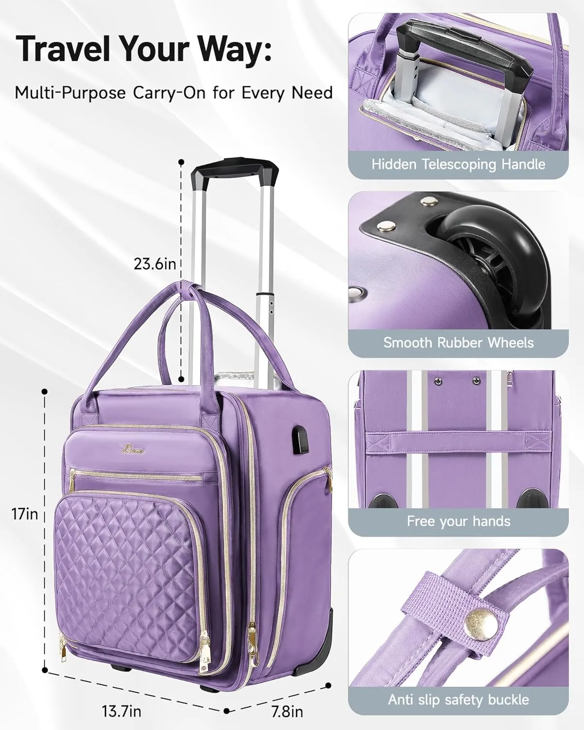 Under Seat Luggage with Wheels for Women Men, Airline Approved Underseat Carry on Luggage for Airplanes, Small Personal Item Travel Bag for Short Trip
