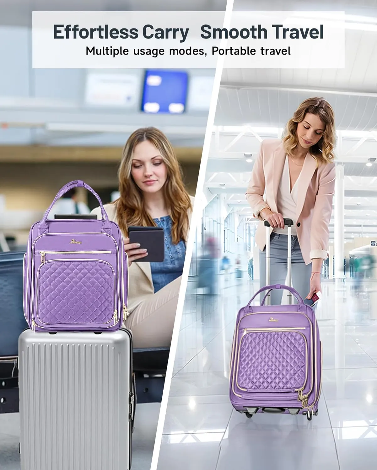 Under Seat Luggage with Wheels for Women Men, Airline Approved Underseat Carry on Luggage for Airplanes, Small Personal Item Travel Bag for Short Trip