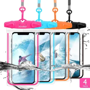 Universal Waterproof Phone Pouch, 4 Pack Waterproof Phone Case with Lanyard Protector for iPhone 1615 14 13 12 Pro Max XS Plus Samsung Galaxy Note up to 7.5", IPX8 Cellphone Dry Bag Beach Essentials
