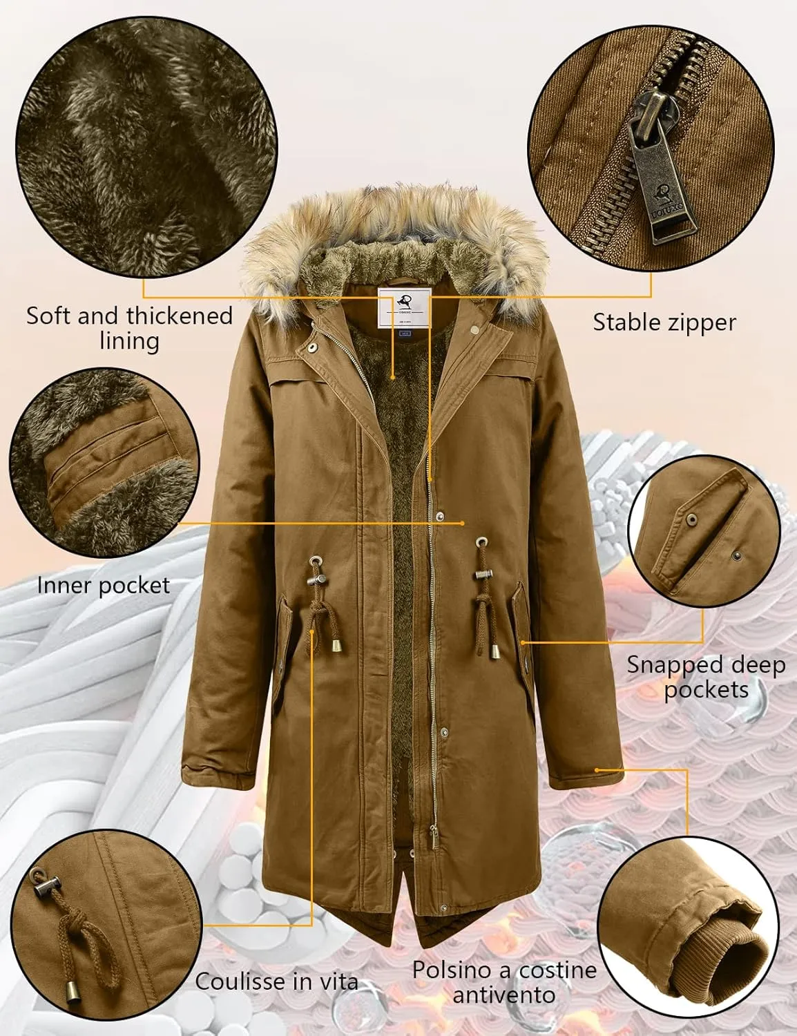 Uoiuxc Women's Hooded Winter Coat Warm Fleeced Lined Parka Long Jackets