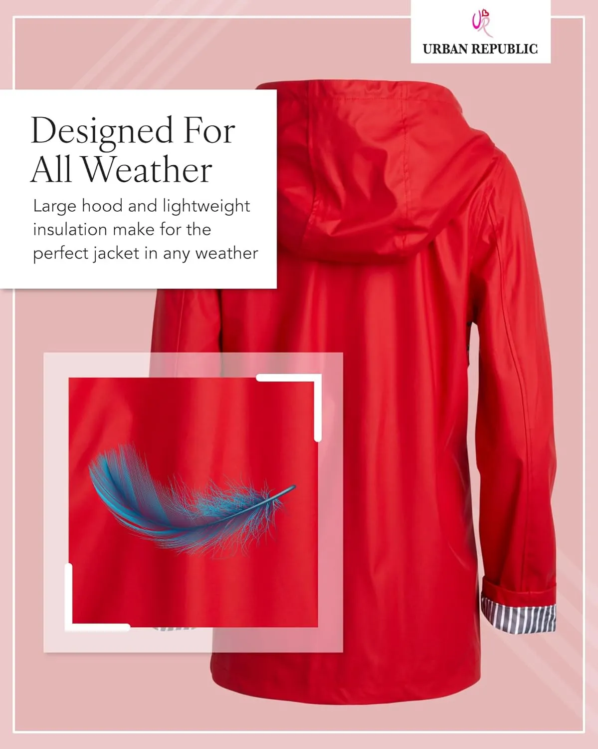 URBAN REPUBLIC Rain Jacket Women - Lightweight Waterproof Windbreaker for Women (S-3XL)