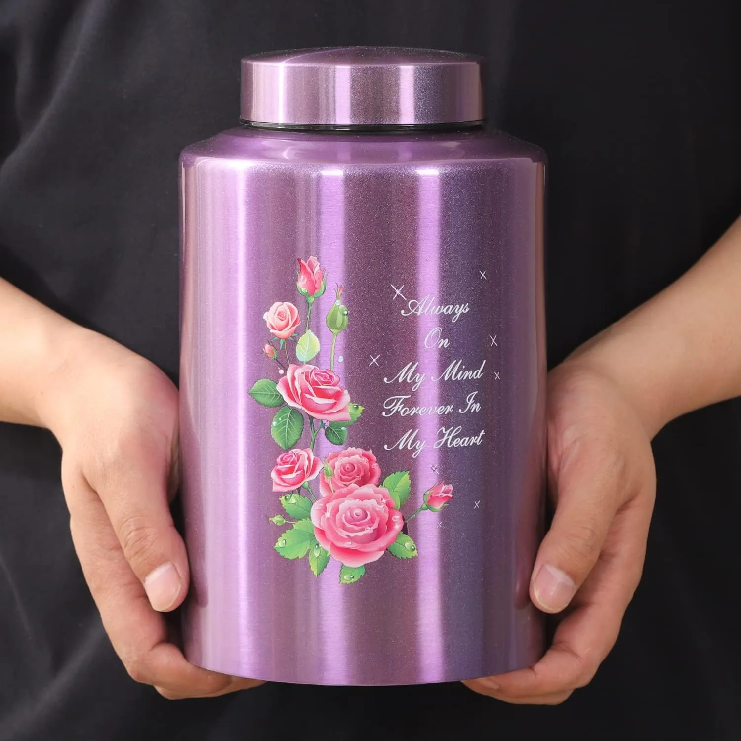 Urns for Human Ashes Adult Female Up to 220 lbs,Purple Flower Urn for Mom Ashes with Velvet Bag,Decorative Urns for Ashes Adult Women,Cremation urn Female (Floral, Purple)