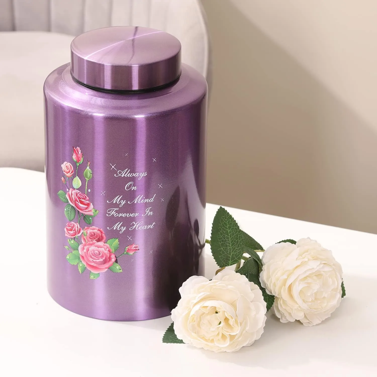 Urns for Human Ashes Adult Female Up to 220 lbs,Purple Flower Urn for Mom Ashes with Velvet Bag,Decorative Urns for Ashes Adult Women,Cremation urn Female (Floral, Purple)