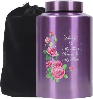 Urns for Human Ashes Adult Female Up to 220 lbs,Purple Flower Urn for Mom Ashes with Velvet Bag,Decorative Urns for Ashes Adult Women,Cremation urn Female (Floral, Purple)