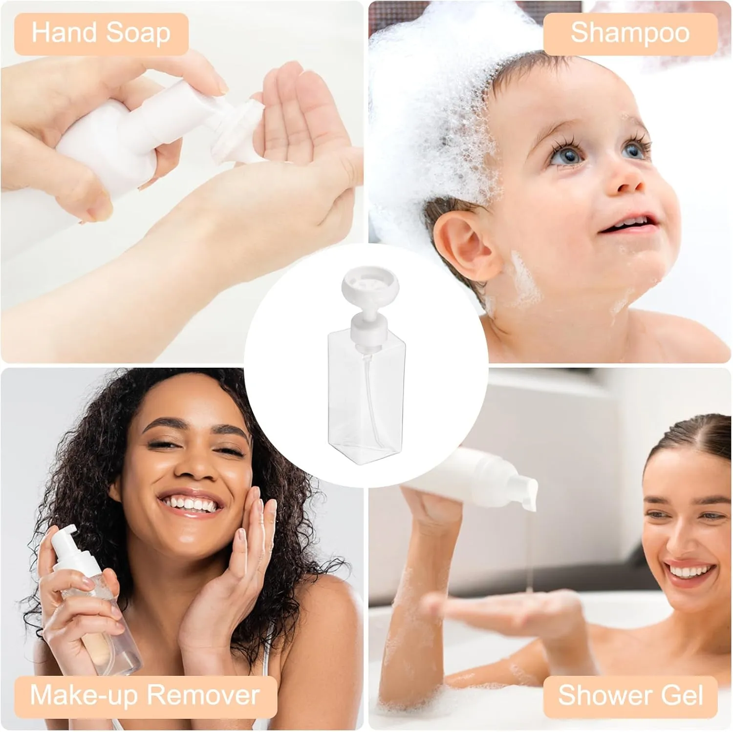 uxcell 2PCS Flower Empty Foam Pump Bottle, 650ml Travel Foam Soap Dispenser Empty Refillable Plastic Pump Bottle for Lash Shampoo, Hand Soap, Facial Lotion(9.4" Clear)