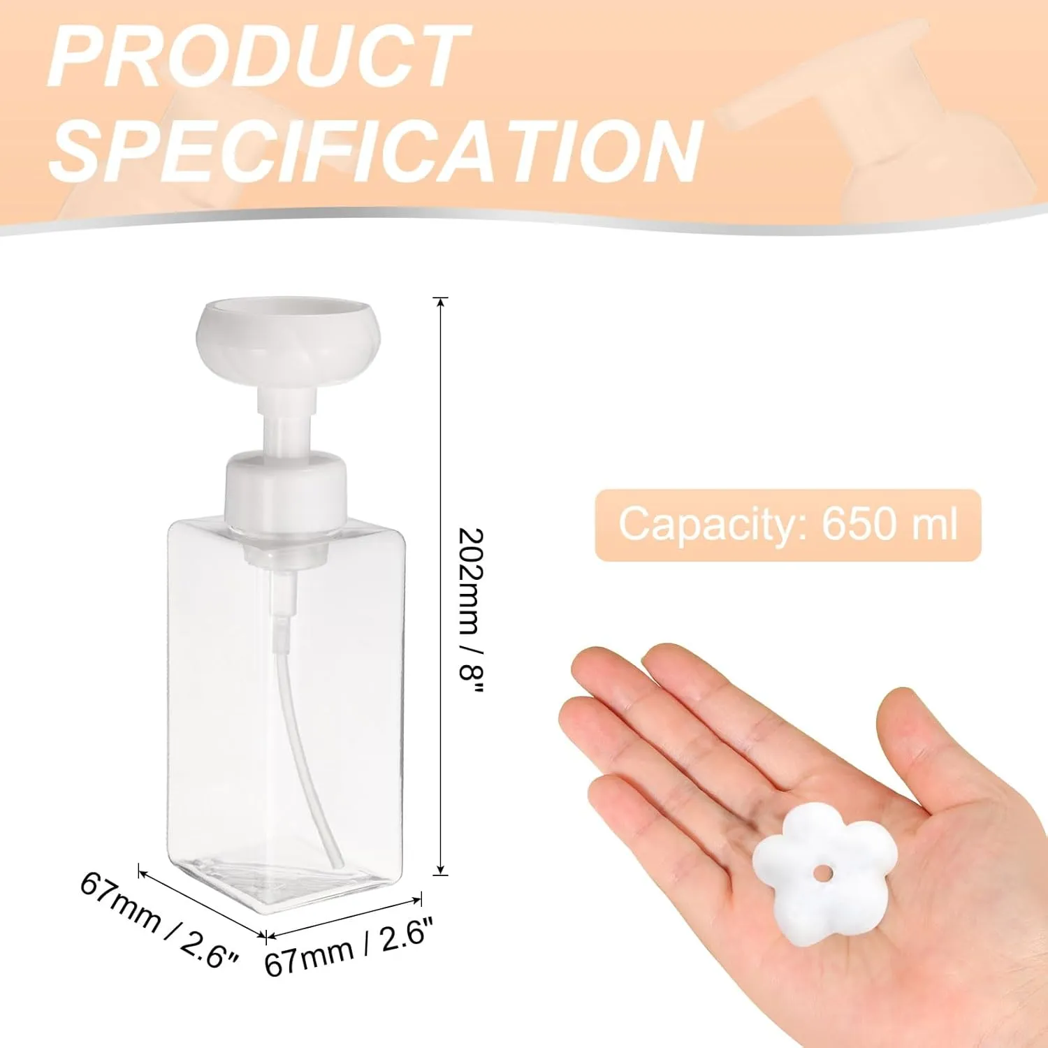 uxcell 2PCS Flower Empty Foam Pump Bottle, 650ml Travel Foam Soap Dispenser Empty Refillable Plastic Pump Bottle for Lash Shampoo, Hand Soap, Facial Lotion(9.4" Clear)