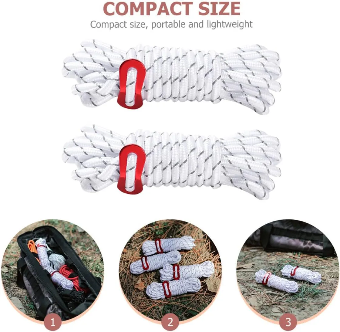 VANZACK 3sets Camping Tent Ropes Outdoor Guy Ropes with Buckles Windproof for Canopy Tents 2pcs*3