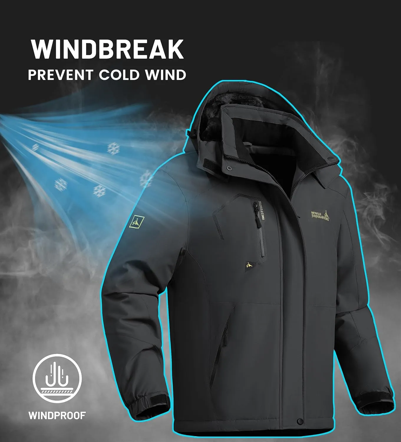 V.A.TOR 189 UNCO&BOROR Men's Winter Thermal Insulated Ski Jacket,Waterproof Coat with Hood for Hiking & Snowboarding