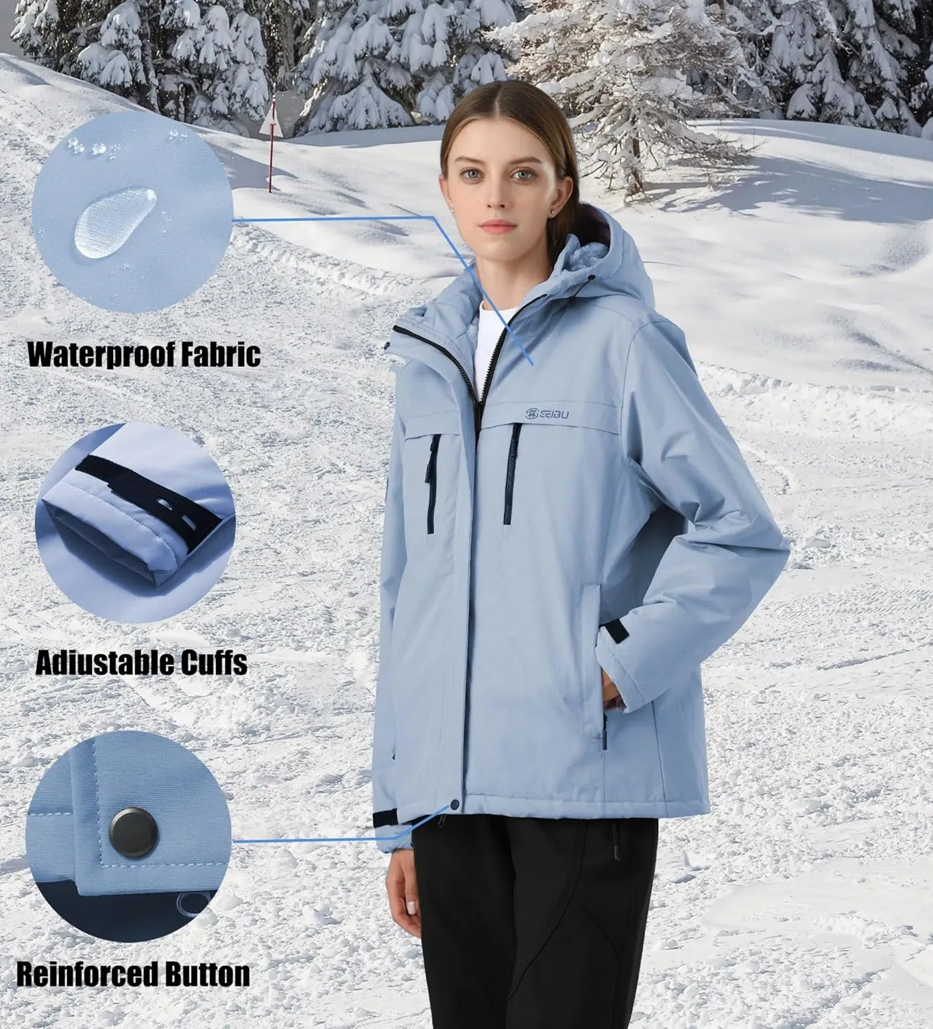 V.A.TOR 189 UNCO&BOROR Women Thermal Insulated Ski Jacket,Waterproof Windproof Coat with Hood for Hiking & Snowboarding